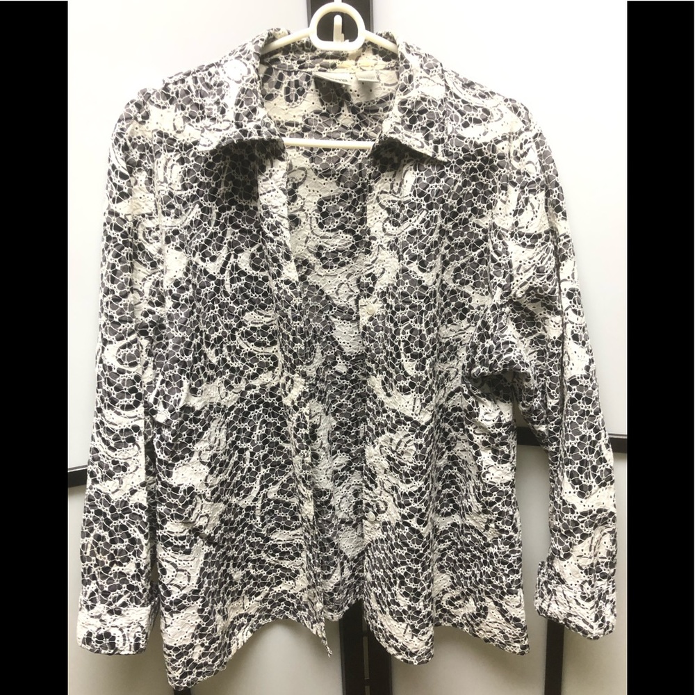 Black and White Chico’s Button Down Shirt